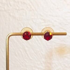 Red Crystal Stud Post Earrings in Silver Tone Setting